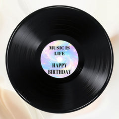 Vinyl Record Music Is Life Round Happy Birthday Backdrop - Layoris
