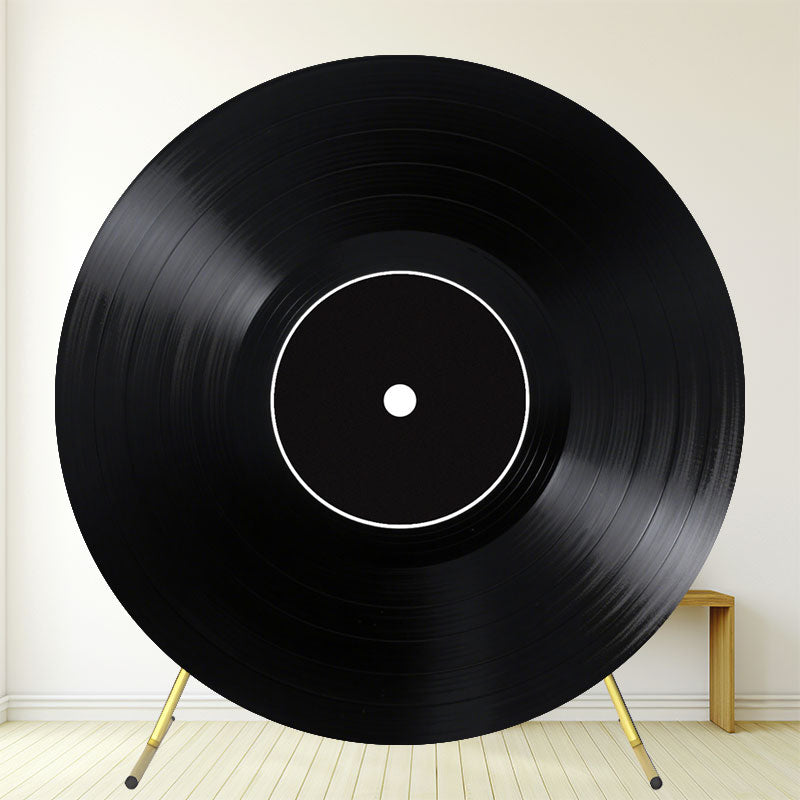 Black Vinyl Record Musical Round Birthday Backdrop - Layoris