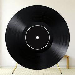 Black Vinyl Record Musical Round Birthday Backdrop - Layoris