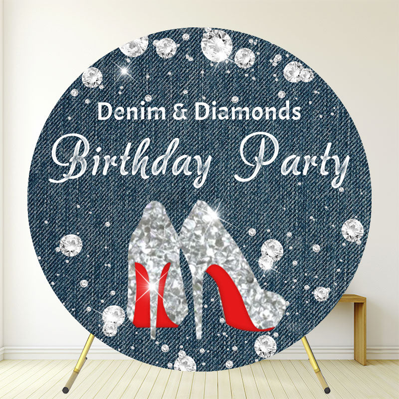 Blue Denim Dazzling High Heels Birthday Backdrop - Layoris