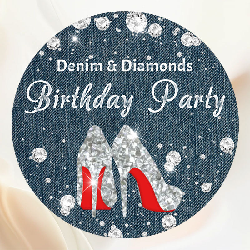 Blue Denim Dazzling High Heels Birthday Backdrop - Layoris