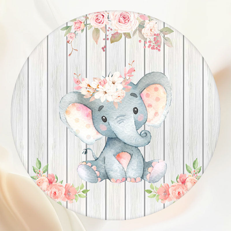Elephant Pink Floral Girl Birthday Backdrop - Layoris