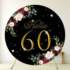 Gold Hello 60 Floral Black Round Birthday Backdrop - Layoris