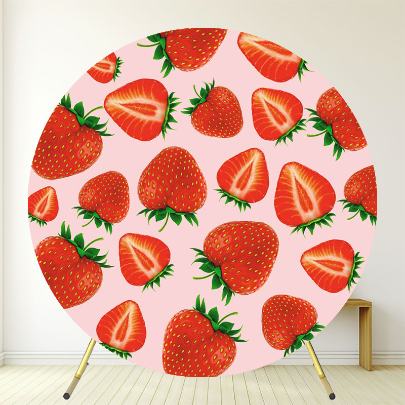 Pink Strawberry Happy Birthday Circle Backdrop - Layoris