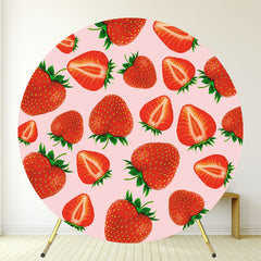 Pink Strawberry Happy Birthday Circle Backdrop - Layoris