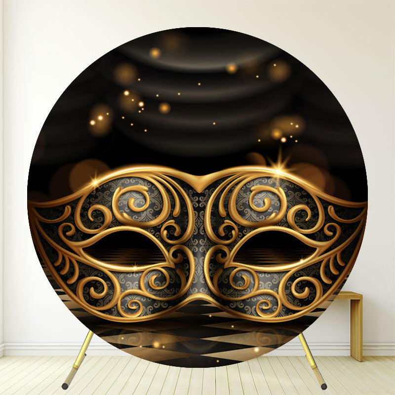 Black And Gold Mask Circular Masquerade Backdrop - Layoris
