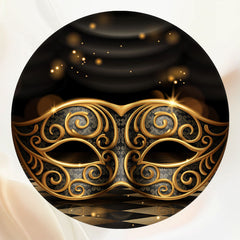 Black And Gold Mask Circular Masquerade Backdrop - Layoris