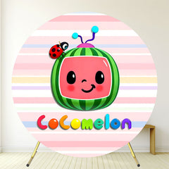 Round Pink Striped Cartoon Watermelon Backdrop - Layoris