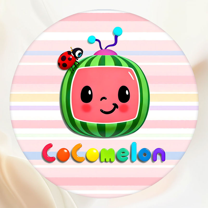 Round Pink Striped Cartoon Watermelon Backdrop - Layoris