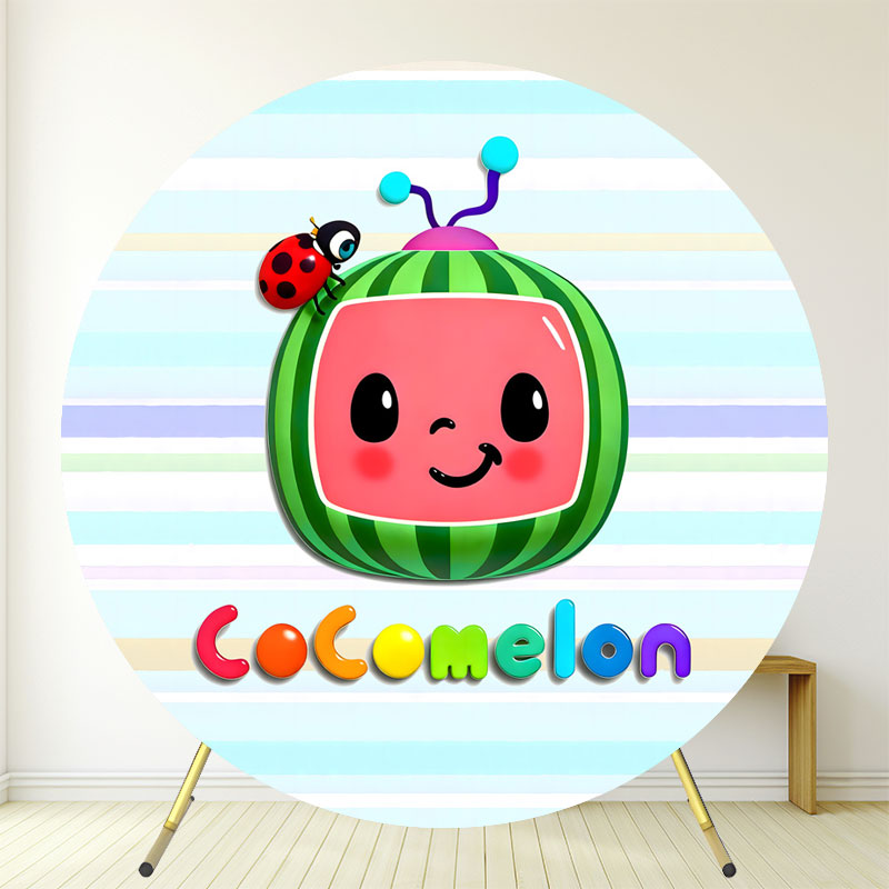 Round Blue Striped Cartoon Watermelon Backdrop - Layoris