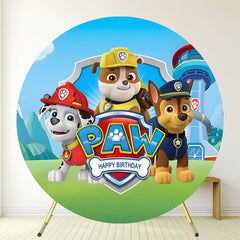 Round Cartoon Dog Team Happy Birthday Backdrop - Layoris