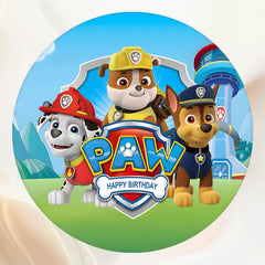 Round Cartoon Dog Team Happy Birthday Backdrop - Layoris