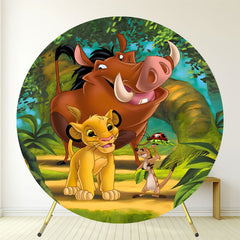 Round Cartoon Animal Lion Party Backdrop - Layoris