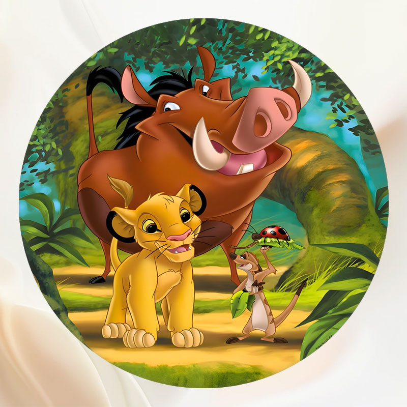 Round Cartoon Animal Lion Party Backdrop - Layoris