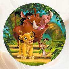Round Cartoon Animal Lion Party Backdrop - Layoris