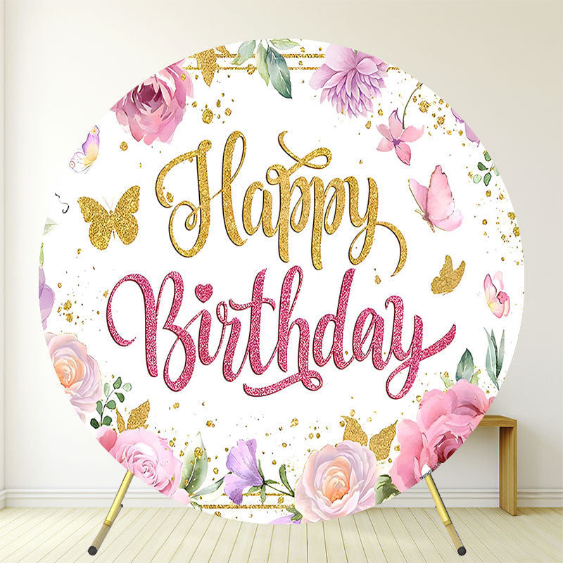Circular Floral Pink Happy Birthday Backdrop - Layoris