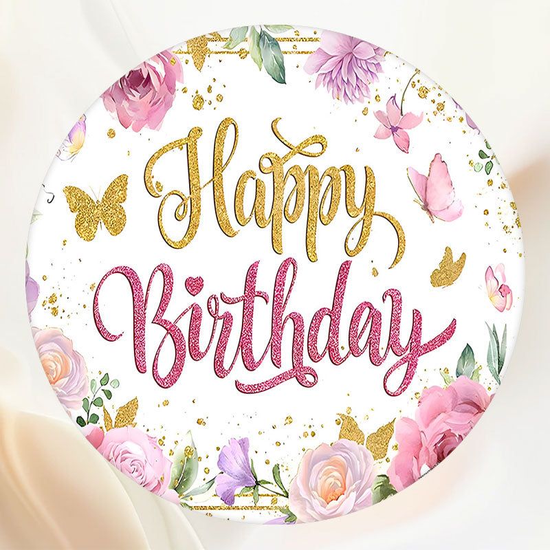 Circular Floral Pink Happy Birthday Backdrop - Layoris