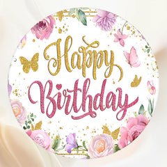 Circular Floral Pink Happy Birthday Backdrop - Layoris