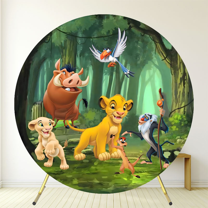 Round Cartoon Animal Birthday Backdrop - Layoris