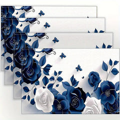 Layoris 3D Dark Blue And White Rose Placemat Set